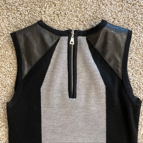 Milly Grey and Black Knit Dress with Leather Shoulder Detail | Size XS (P) - Picture 6 of 7